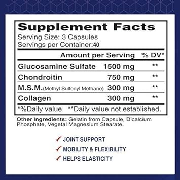 Alflexil Premium Glucosamine & Chondroitin Nutritional Supplement - Healthy Joint, Bone & Knee Support - Rich In Msm & Collagen - Organic Natural Ingredients - Made In Usa - 120 Capsules