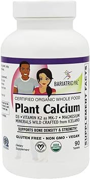 Bariatricpal Calcium 1,000 Mg Tablets With Magnesium, D3, And K2 - Certified Organic Whole Food & Certified Vegan! (90 Tablets)