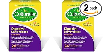Culturelle Digestive Health Daily Probiotic Chewables, Probiotic For Men And Women, Most Clinically Studied Probiotic Strain, 10 Billion Cfus, Supports Occasional Diarrhea, Gas & Bloating, 24 Count