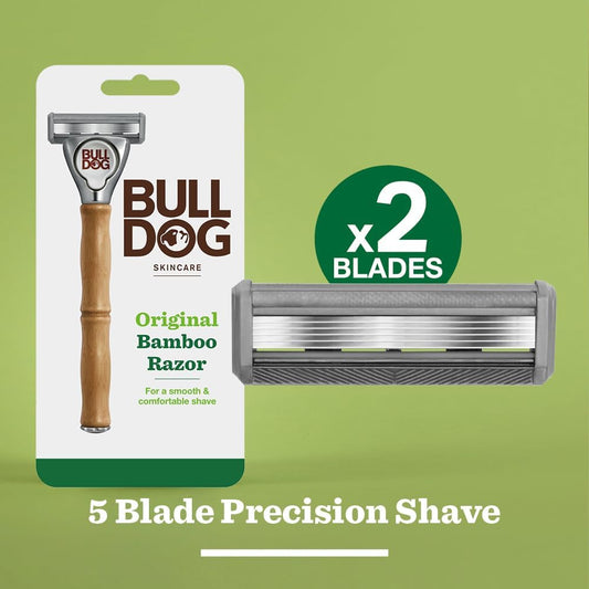 Bulldog Skincare - Original Bamboo Razor Smooth Glide Razor Handle + 2 Blade Refills