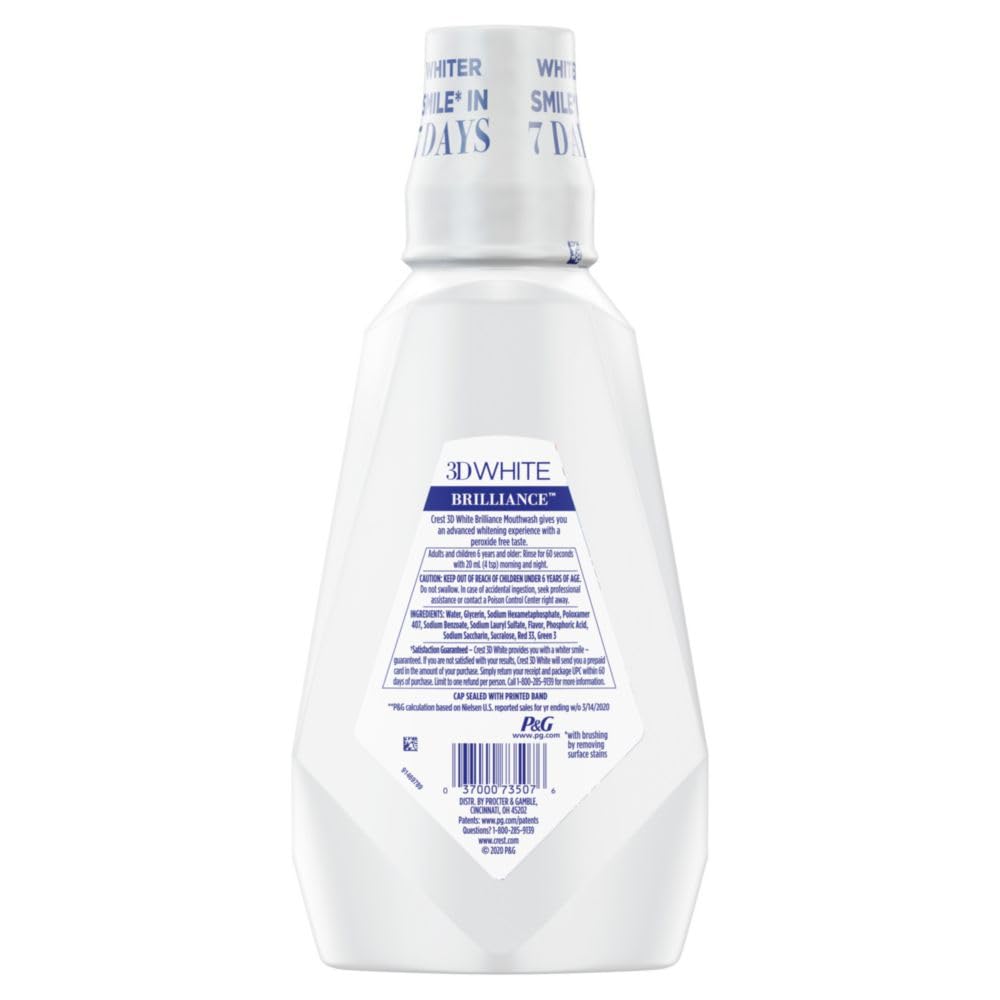 Crest 3D White Brilliance Whitening Mouthwash, Alcohol Free, Clean Mint, 1L (33.7 fl oz), Pack of 6 : Health & Household