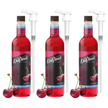 Davinci Gourmet Sugar Free Cherry Syrup 25.4 Fl Oz (Pack Of 3) + 1/4 Oz Syrup Pumps (Pack Of 3)