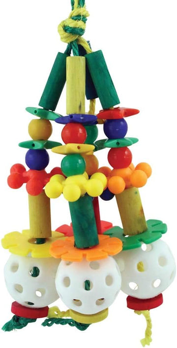 Whiffle Wonder Parrot Toy | Colourful Wooden Plastic And Sisal Hanging Toy For African Grey Amazon Mini-Macaw