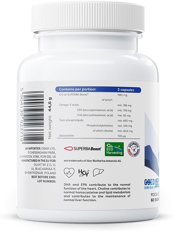 Osavi Super Krill Oil 1180 mg β 60 Softgels | Omega-3 from Wild Antarctic Krill | Supports Heart, Brain & Liver Health | Rich in Choline & Phospholipids | Sourced from Antarctic Waters : Amazon.co.uk: Health & Personal Care