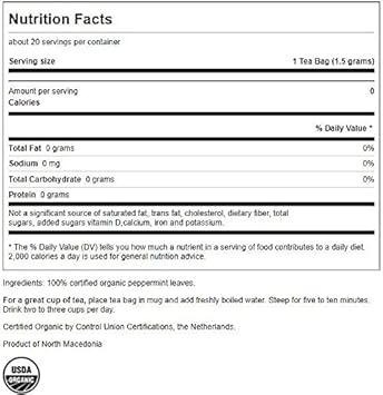 Swanson 100% Certified Organic Peppermint Tea 20 Bag(S)