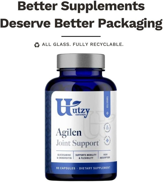 Agilen | Joint Support Supplement W/Glucosamine & Chondroitin (As Cs-BbioactiveĀ®) | Hyaluronic Acid (As MobileeĀ®) | 3Rd Party Tested | 90 Capsules