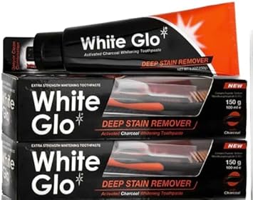 White Glo Charcoal Deep Stain Remover Toothpaste, 100Ml -Pack Of 2 With Sanitral 50 Pcs Dental Floss Stick Included As A Gift