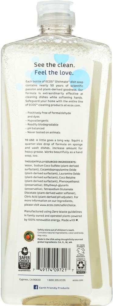 ECOS (NOT A CASE) Dishmate Dish Liquid Free and Clear : Health & Household