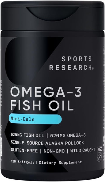 Sports Research® Omega-3 Fish Oil From Wild Caught Alaska Pollock - Msc Certified Sustainable & Gluten Free - 120 Mini-Gels