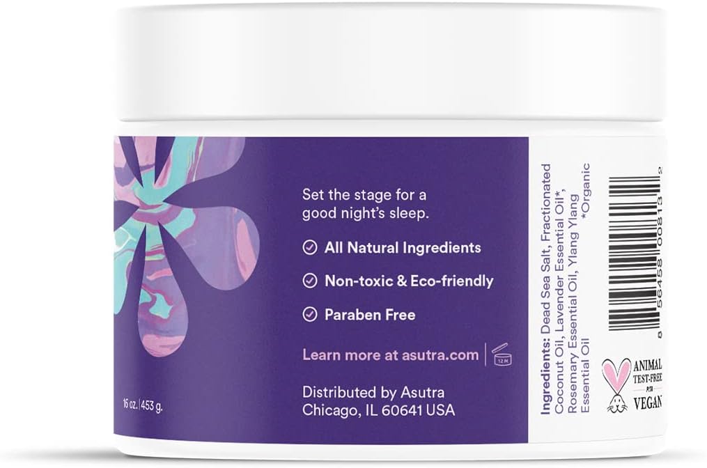 Asutra Dead Sea Bath Salts (Bedtime Soak), 16 Oz - Soak In Rich & Vital Healing Minerals - Prepare For Sweet Dreams With Lavendar, Rosemary, & Ylang Ylang Essential Oils : Beauty & Personal Care