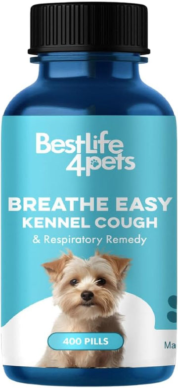 Bestlife4Pets Kennel Cough & Respiratory Remedy - Breathe Easy Natural Support For Dog Sneezing, Wheezing, Runny Nose, Cough - Canine Respiratory Infection Relief - 400 Odorless, Tasteless Pills