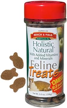 Bench & Field Holistic Natural Healthy Kitty Cat Treats | Crunchy Fish-Shaped Bites | Delicious Seafood Flavored Snack, 3-Ounce (Pack Of 3 Bottles)