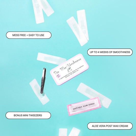 No Mo-Unibrow Shark Tank Wax Strips For Hair Removal - Hypoallergenic All Skin Types - Facial Hair Removal For Women - 12 Travel Friendly Wax Strips For Brows, Lip, Chin, Face + Post Wax Aloe Cream "