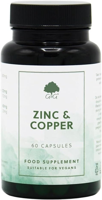 Zinc & Copper Supplement - High Absorption Chelated Formula - 15:1 Balanced Ratio - Immune Support - Vegan, Non-Gmo, 60 Capsules - G&G Vitamins
