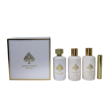 Jo Milano Game Of Spades Royale 4-Piece Gift Set Unisex, (3.4 Oz Parfum Spray + 6.8 Oz Body Cleanser + 6.8 Oz Body Cream + 0.27 Oz Refillable Atomizer)