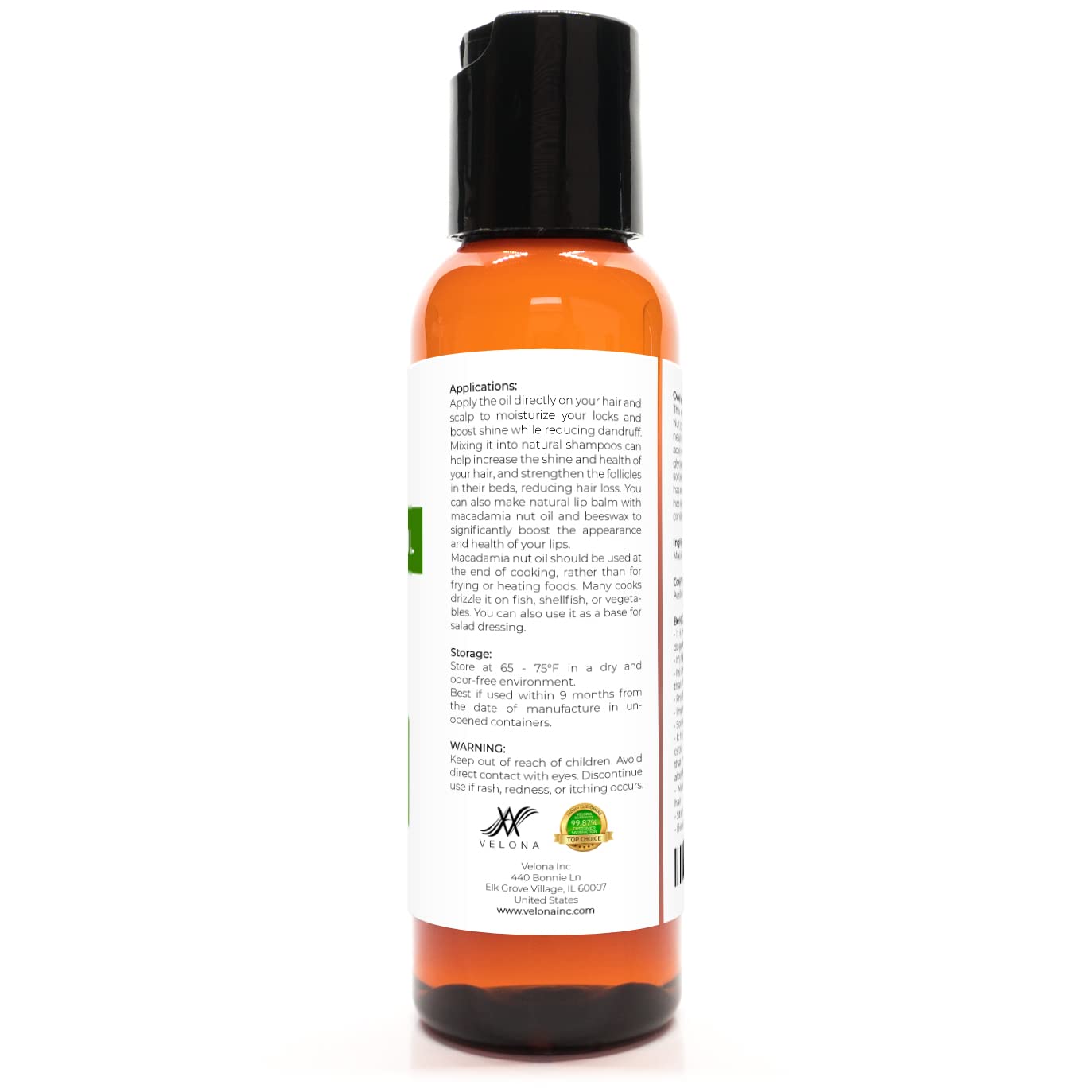 velona Macadamia Nut Oil 2 oz | 100% Pure and Natural Carrier Oil | Refined, Cold pressed | Cooking, Skin, Hair, Body & Face Moisturizing | Use Today - Enjoy Results : Beauty & Personal Care
