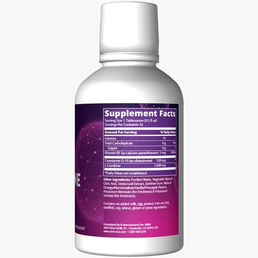 Mrm Nutrition Coq-10 L-Carnitine Liquid | Cherry Pomegranate Flavored | Energy + Antioxidants | Naturally Derived Coq-10 | 32 Servings