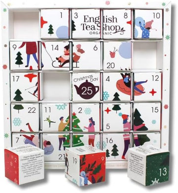 English Tea Shop Organic White Ornaments Advent Calendar Puzzle - 25 Loose Leaf Tea Pyramid Bags - 13 Different Flavours., 50 G