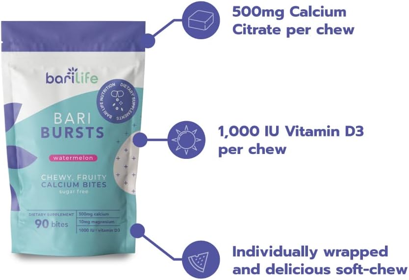 Bari Life BariBurst Calcium Citrate Soft Chews for Gastric Bypass, Gastric Sleeve and Duodenal Switch (Watermelon) : Health & Household