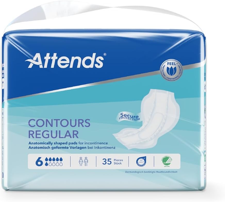 Attends Contours Regular 6 - Large Shaped Incontinence Pads (Pack Of 35)