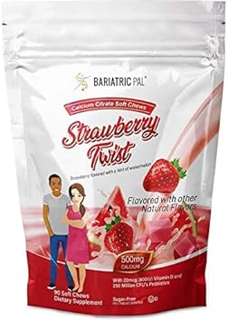 Bariatricpal Sugar-Free Calcium Citrate Soft Chews 500Mg With Probiotics (90 Count) - Strawberry Twist