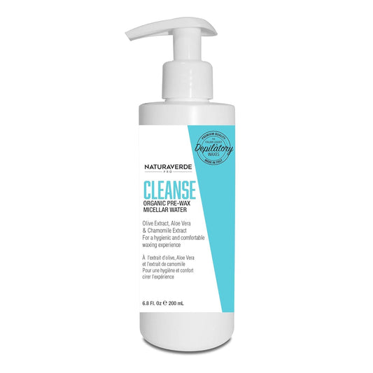 Pro Cleanse Organic Pre Wax Micellar Water, Makeup Remover Facial Cleanser Skin Care Prep For Hair Removal, Added Chamomile Aloe Vera - 6.8 Oz