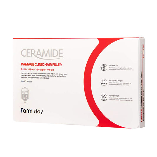 Farmstay Ceramide Damage Clinic Hair Filler - Nourishing Hair Treatment Mask With Ceramide For Damaged Hair. 0.44 Fl Oz * 10 Pcs
