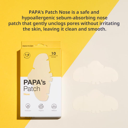 Papa Recipe Nose Patch 10 Hydrocolloid Patches For Nose Pores - Korean Blackhead, Pimple, Zit, Oily Pore & Acne Support