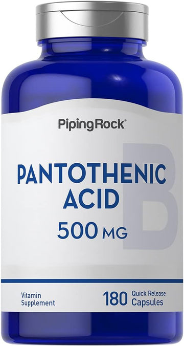 Piping Rock Pantothenic Acid 500Mg | 180 Capsules | Essential B Vitamin | Non-Gmo, Gluten Free Supplement