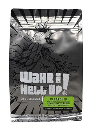 Wake The Hell Up! 12Oz Ultra-Caffeinated Pistachio Ground Coffee, Low Acid, Medium-Dark Roast