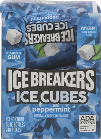 Ice Breakers Ice Cubes Peppermint Sugar Free Chewing Gum Bottles, 3.24 Oz (6 Count, 40 Pieces)