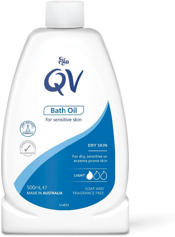 Qv Bath Oil (500 Ml) Moisturising Bath Soak For Sensitive Skin, Relief From Dry Itchy Skin, Gentle Ph Balanced Formula, Fragrance Free, Soap Free, Non Greasy, Noncomedogenic Bath Soak