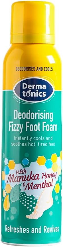 Dermatonics Deodorising Fizzy Foot Foam - Refreshing Formula With Menthol And Manuka Honey For Long-Lasting Comfort | Instantly Cools And Soothes Hot And Tired Feet | 150 Ml