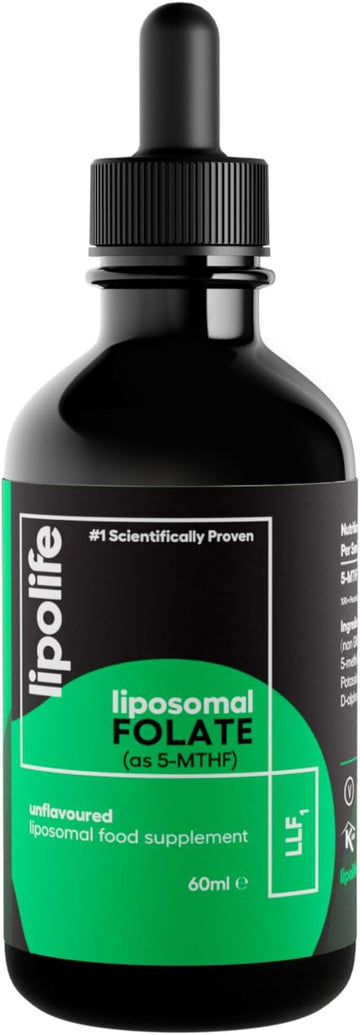 Liposomal Liquid Folate (As 5-Mthf, The Active Form Of Folic Acid.) Advanced Nutrient Delivery System, Made In The Uk By Lipolife. 60Ml = 60 Servings. 500Mcg Of Folate Per 1Ml. Llf1