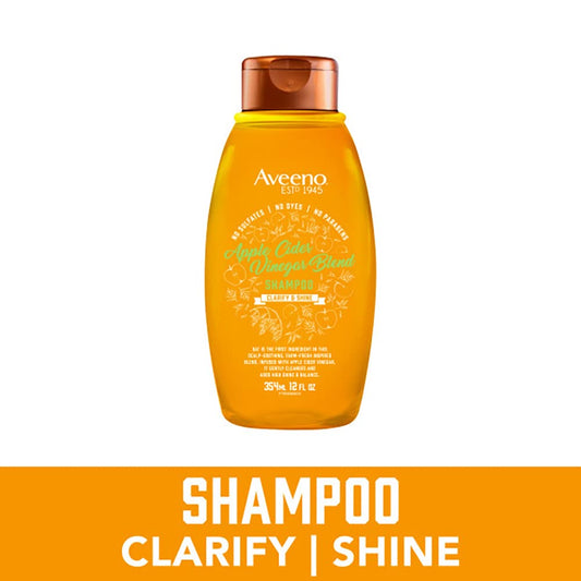 Aveeno Apple Cider Vinegar Shampoo + Conditioner For Balance & High Shine, Daily Clarifying & Soothing Scalp Shampoo For Oily Or Dull Hair, Paraben & Dye-Free, 12 Fl Oz