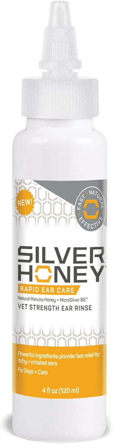 Absorbine Silver Honey Rapid Ear Care Vet Strength Ear Rinse, 4Oz, Manuka Honey & Microsilver Bg, Safe For Dogs & Cats