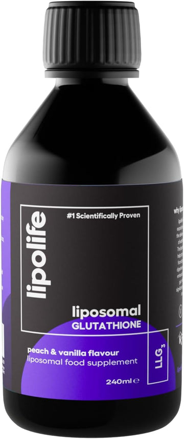 Lipolife Liposomal Glutathione | Setria Glutathione | Highly Absorbable | Liquid Liposomal Glutathione | Made In Uk | Vegan | 48 Servings | Peach & Vanilla Flavour | Llg3 | Glutathione Supplement