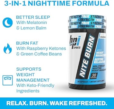 Bpi Sports Nite Burn Fat Burner For Women & Men - Bed Time Fat Burner & Sleep Support – Nighttime Relaxation & Metabolism Booster – Keto Friendly, Weight Loss – 30 Servings – 640Mg, Capsules