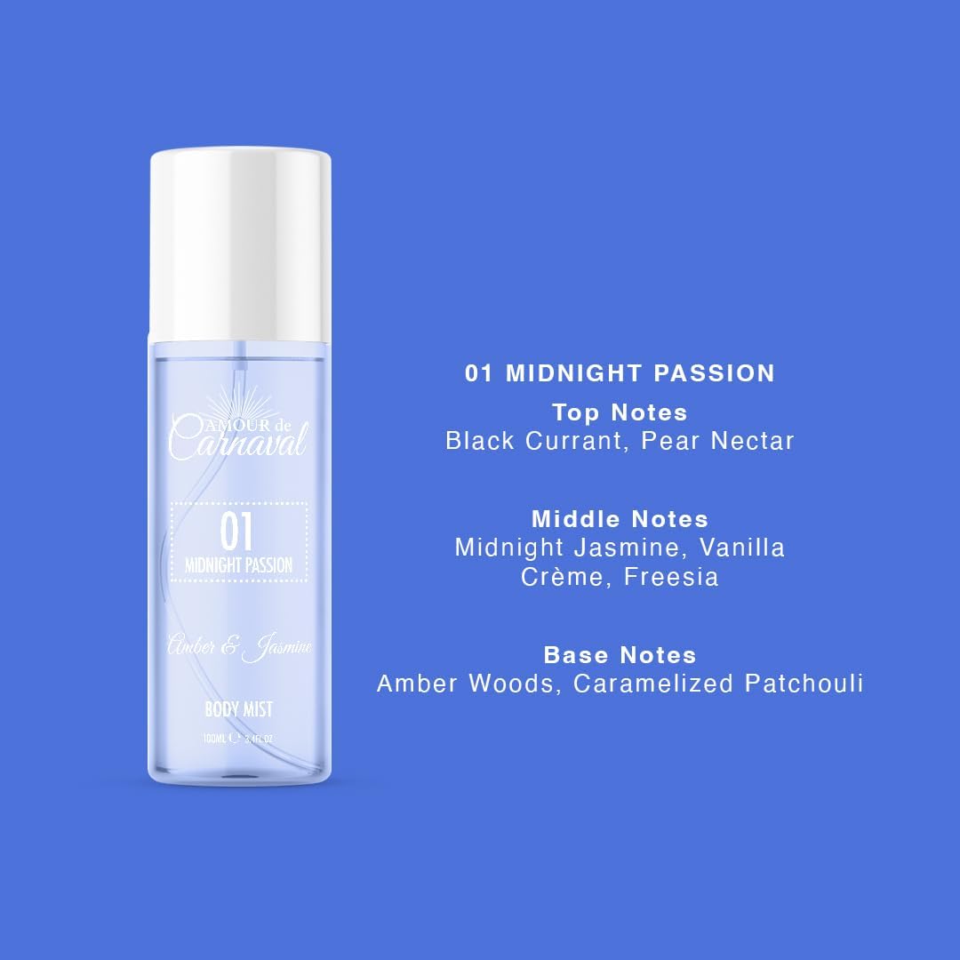 Amour De Carnaval - Body Mist Collection 5X50Ml - Mightnight Passion, Golden Sun, Sugar Berry, Perfect Paradise, Tropical Bliss - Women'S Premium Body Mist Spray - By Laurelle London