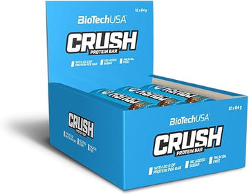 BioTechUSA Crush Bar High Protein Crunchy Chocolate Coated Bar with No Added Sugar 12 x 64g Toffee Coconut