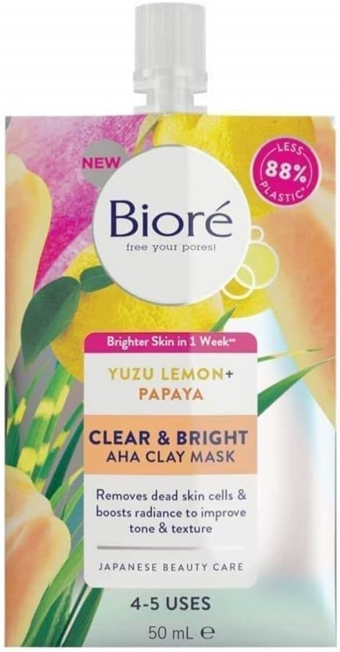 Bioré Clear and Bright Yuzu Lemon + Papaya AHA Clay Face Mask 50 ml : Amazon.co.uk: Beauty