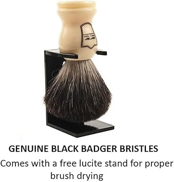 Parker 100% Black Badger Bristle Shaving Brush With White Handle–Extra Dense Badger Bristles Shave Brush Create A Superior Lather–Brush Stand Included : Beauty & Personal Care