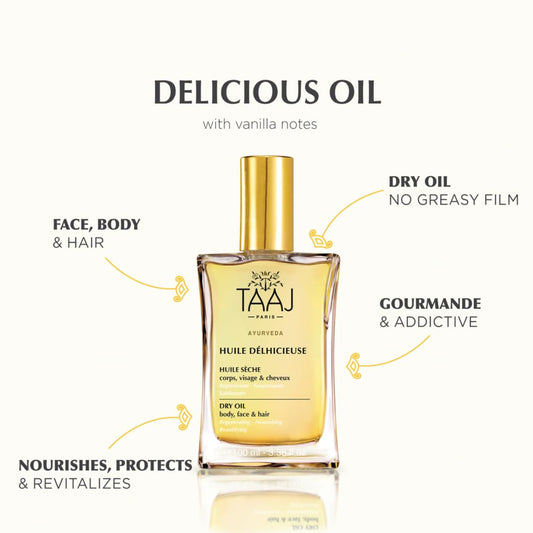 | Délhicieuse Dry Beauty Oil | Face, Body & Hair | Nourishes, Protects & Revitalizes | Silky Skin & Repaired Hair | Ayurvedic-Inspired Skincare | 96% Natural Ingredients | Vegan | 1.7 Fl Oz