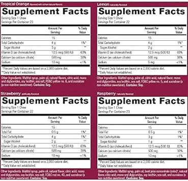 Bariatric Advantage Calcium Citrate Chewy Bites 500Mg With Vitamin D3 For Bariatric Surgery Patients Including Gastric Bypass And Sleeve Gastrectomy, Sugar Free - Assorted Fruit Flavor, 90 Count