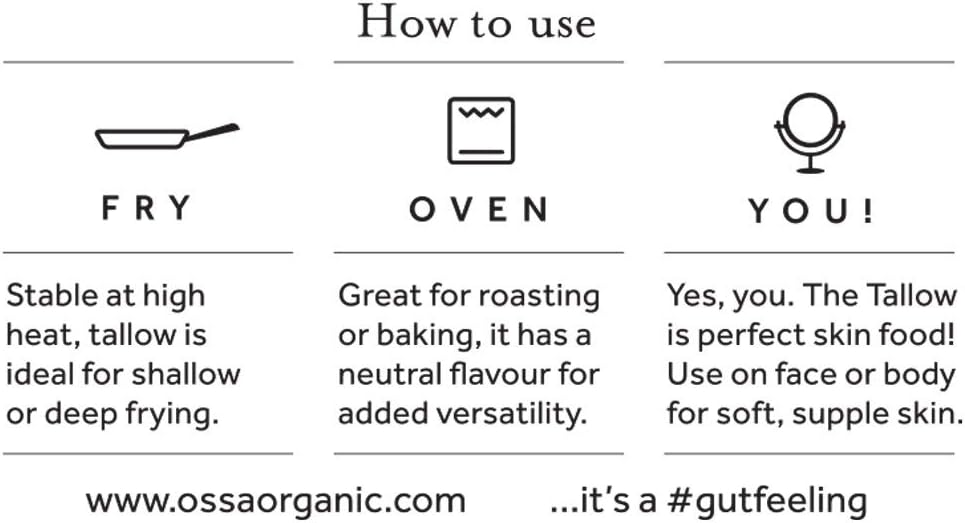 Ossa Organic Tallow | Traditional Beef Fat or Beef Dripping, British Grassfed Cows | Organic & Keto (Tallow) - Parent (Tallow Six Pack) : Amazon.co.uk: Grocery