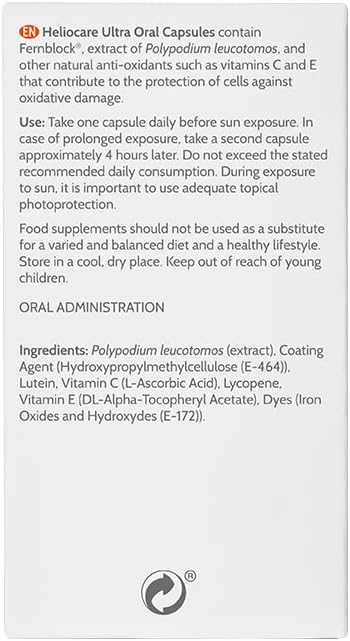 Heliocare® Ultra Capsules (30 Capsules) Sun Protection Supplements | Extra Protective Skin Care Boost - Increase Resistance To Sun Damage | Protects Against Uva, Uvb, Visible And Infrared Hazards