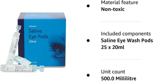 Reliance Medical Reliwash Sterile Saline Eye Wash Solution Pods - 1 X 25 X 20Ml First Aid Eyewash Drops - Contains Sodium Chloride