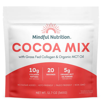 Mindful Nutrition Protein Keto Hot Chocolate Mix With Non-Gmo Bovine Collagen & Organic Mct Oil Powder, Sugar Free, Dairy Free, Paleo, Chocolate Powder - 20 Servings - 12.7 Oz