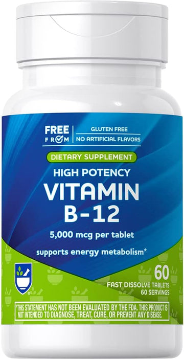 Rite Aid B-12 5000mcg 60 Count, Supports Energy Metabolism and Nervous System Health, for Men and Women : Health & Household
