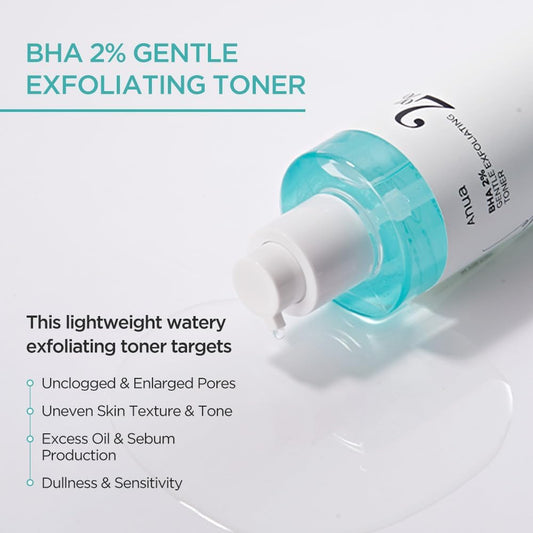 Anua Bha 2% Gentle Exfoliating Toner, Mild Facial Exfoliant, Salicylic Acid For Pores And Sebum, Teatree Extract, Hyaluronic Acid, Ceramides (150Ml / 5.07 Fl.Oz.)